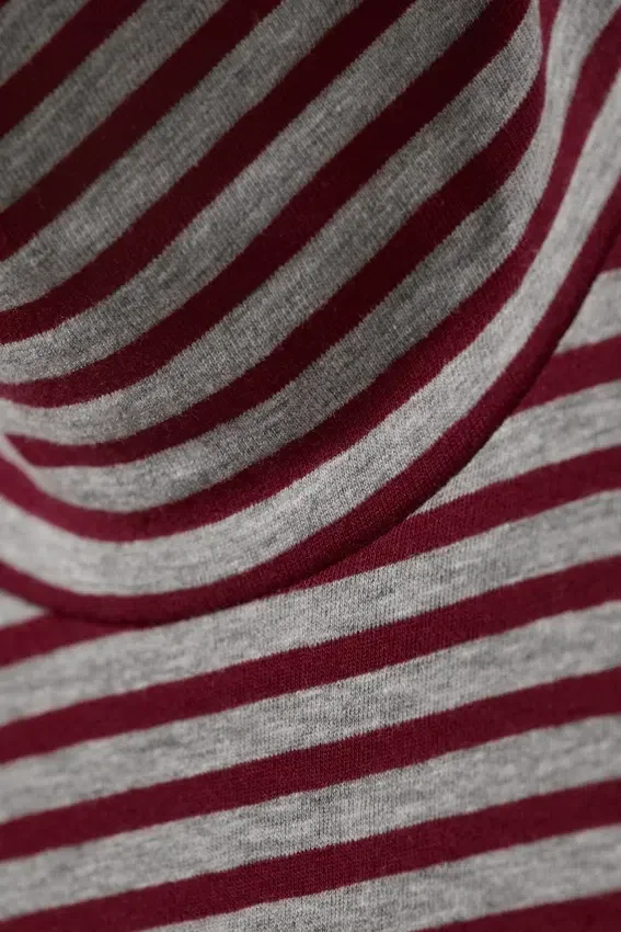 Fitted Striped Turtleneck Top – Grey & Red Stripes Fitted Striped Turtleneck Top – Grey & Red Stripes