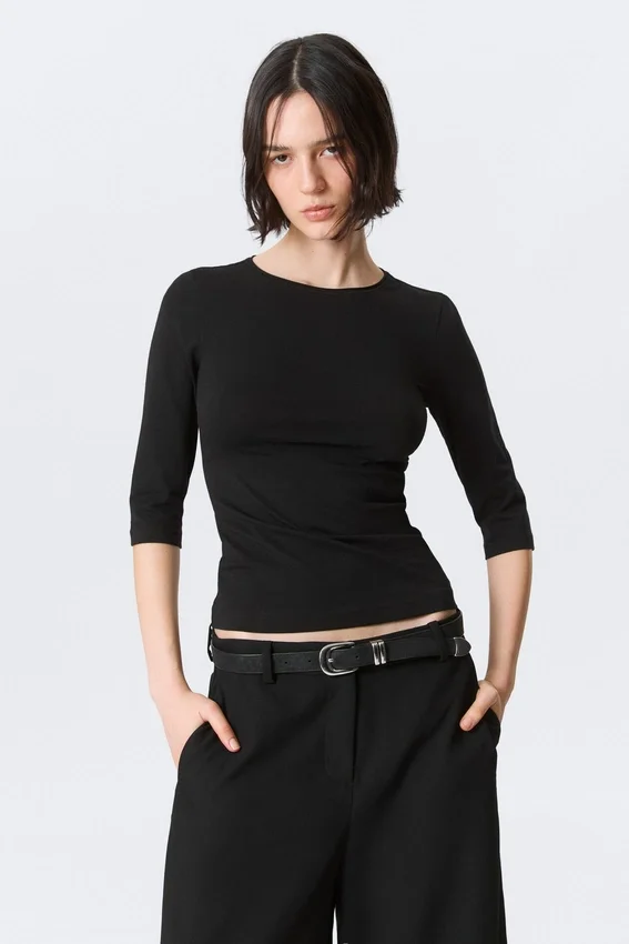 Fitted Three-Quarter Sleeve Top – Black Fitted Three-Quarter Sleeve Top – Black