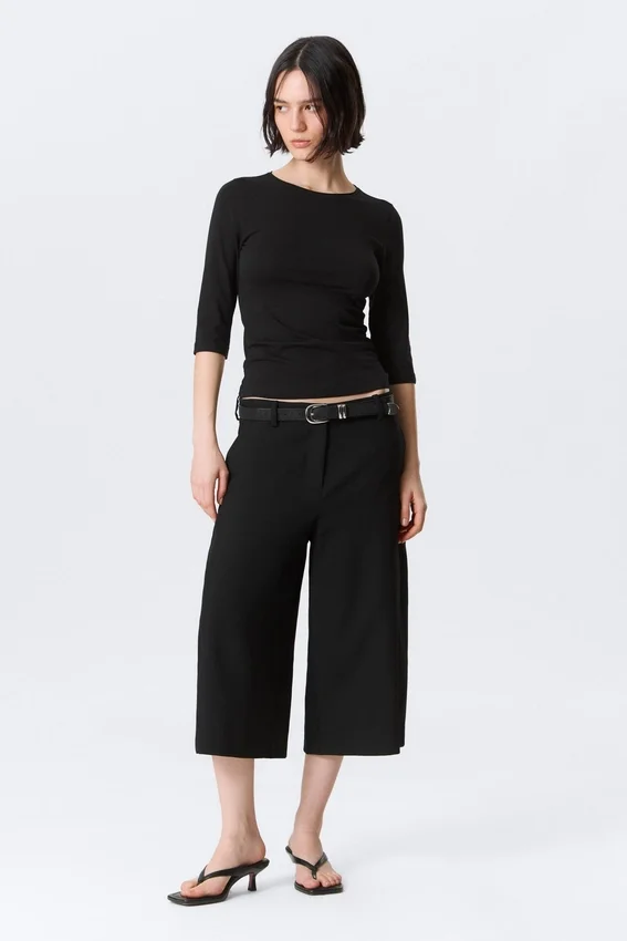 Fitted Three-Quarter Sleeve Top – Black Fitted Three-Quarter Sleeve Top – Black