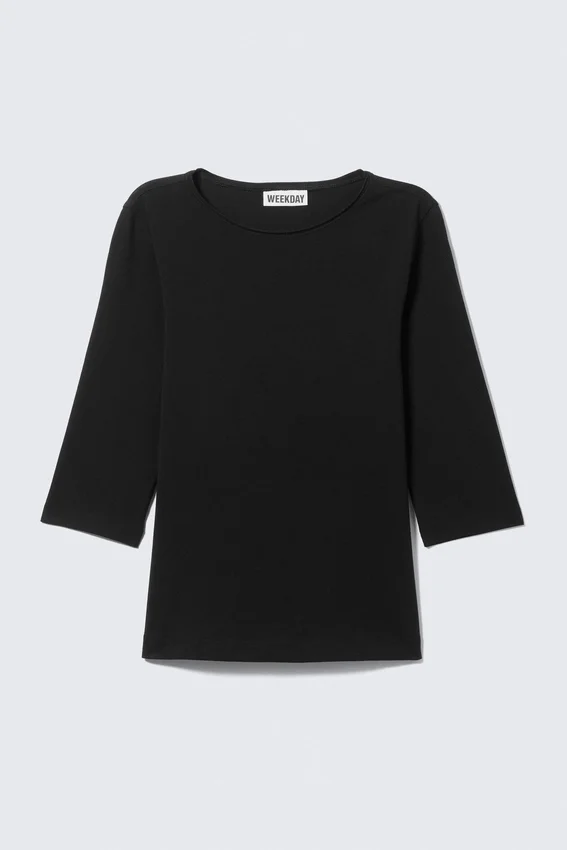 Fitted Three-Quarter Sleeve Top – Black Fitted Three-Quarter Sleeve Top – Black