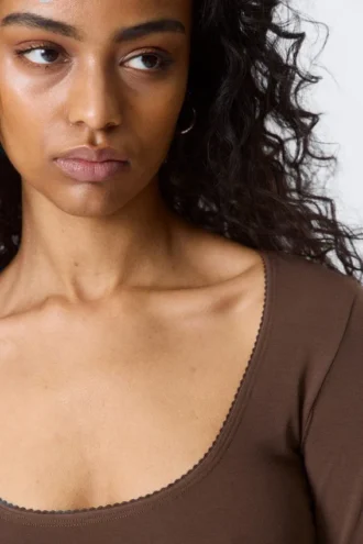 Fitted Three-Quarter Sleeve Top – Dark Brown