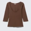Fitted Three-Quarter Sleeve Top – Dark Brown Fitted Three-Quarter Sleeve Top – Dark Brown