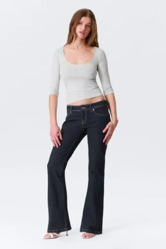 Fitted Three-Quarter Sleeve Top – Grey Melange