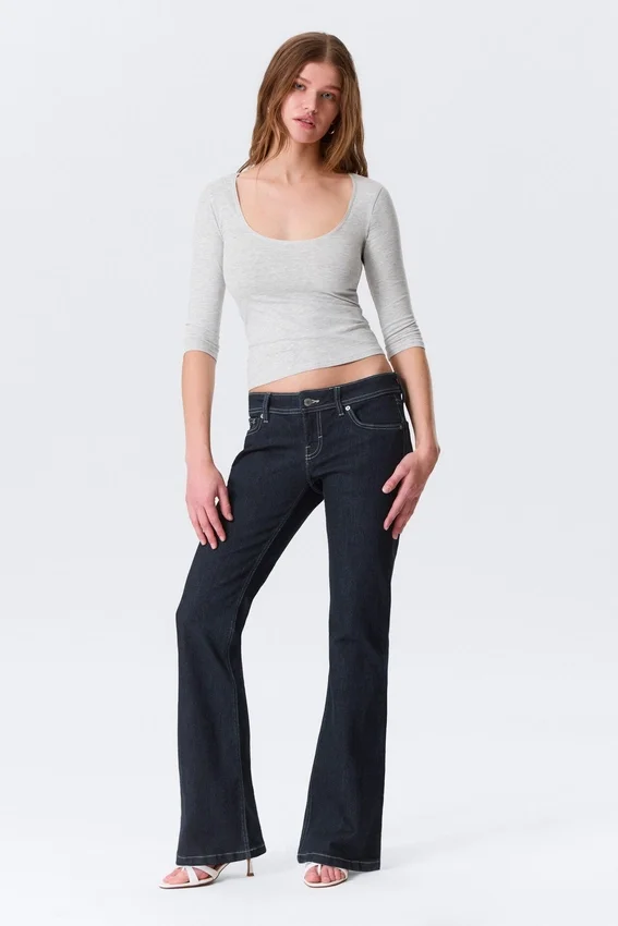 Fitted Three-Quarter Sleeve Top – Grey Melange Fitted Three-Quarter Sleeve Top – Grey Melange