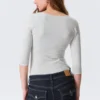 Fitted Three-Quarter Sleeve Top – Grey Melange Fitted Three-Quarter Sleeve Top – Grey Melange