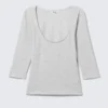 Fitted Three-Quarter Sleeve Top – Grey Melange Fitted Three-Quarter Sleeve Top – Grey Melange