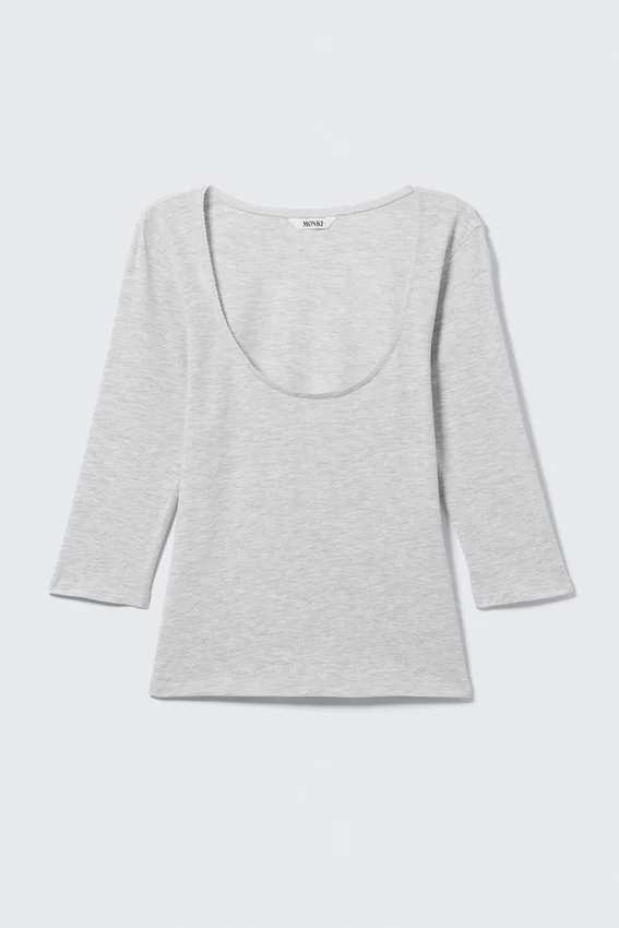 Fitted Three-Quarter Sleeve Top – Grey Melange Fitted Three-Quarter Sleeve Top – Grey Melange