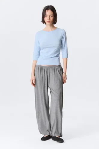 Fitted Three-Quarter Sleeve Top – Light Blue