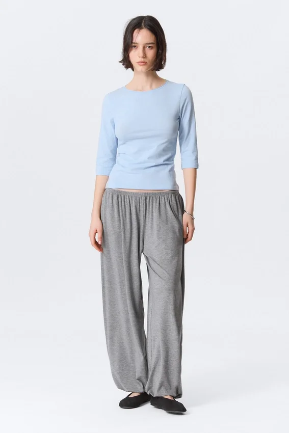 Fitted Three-Quarter Sleeve Top – Light Blue Fitted Three-Quarter Sleeve Top – Light Blue