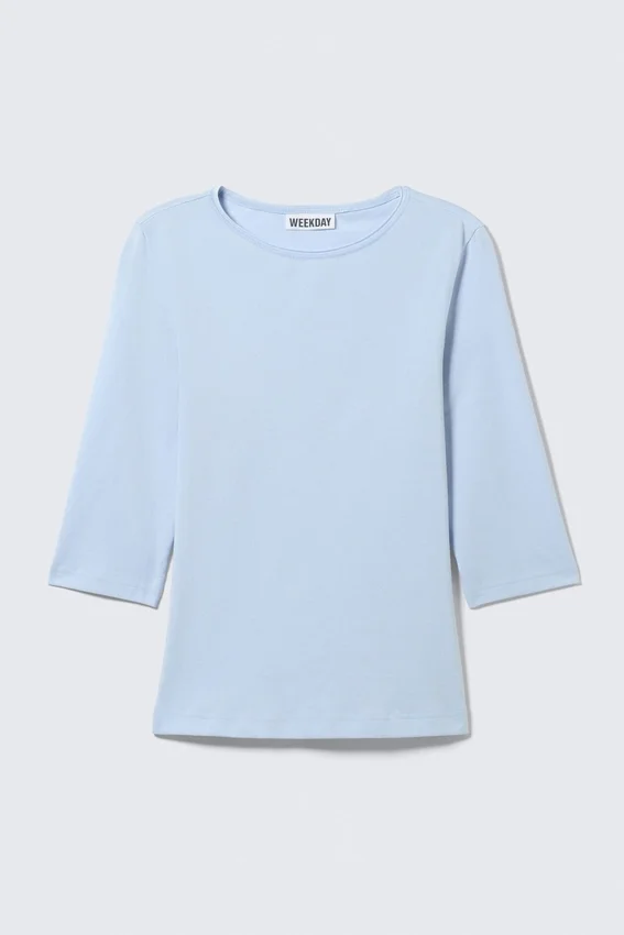 Fitted Three-Quarter Sleeve Top – Light Blue Fitted Three-Quarter Sleeve Top – Light Blue