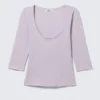Fitted Three-Quarter Sleeve Top – Light Lilac Fitted Three-Quarter Sleeve Top – Light Lilac