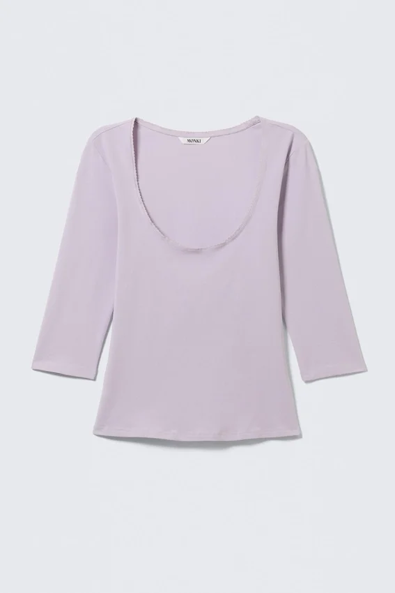 Fitted Three-Quarter Sleeve Top – Light Lilac Fitted Three-Quarter Sleeve Top – Light Lilac