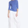 Fitted Three-Quarter Sleeve Top – Medium Blue Fitted Three-Quarter Sleeve Top – Medium Blue