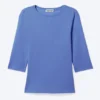 Fitted Three-Quarter Sleeve Top – Medium Blue Fitted Three-Quarter Sleeve Top – Medium Blue