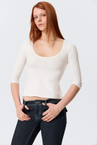 Fitted Three-Quarter Sleeve Top – Off-White