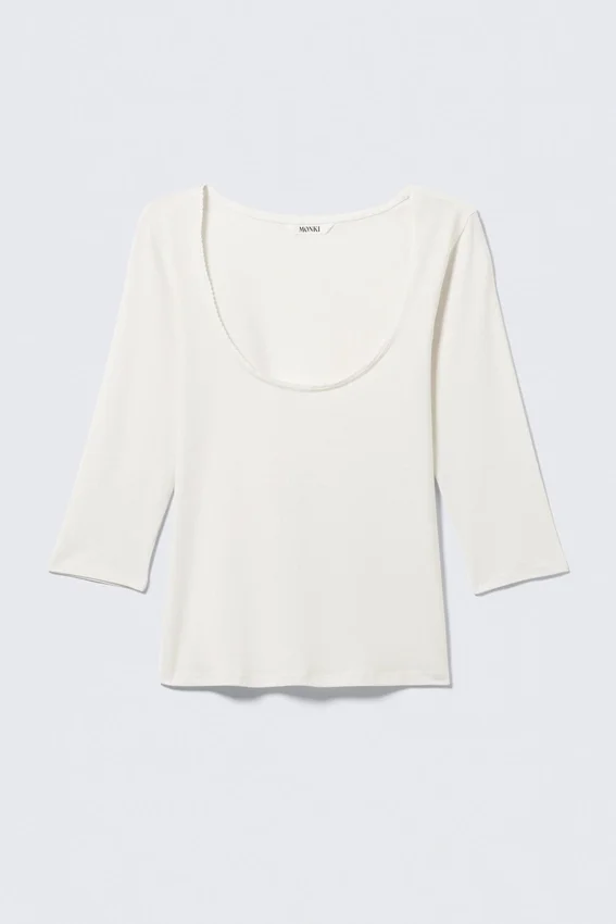 Fitted Three-Quarter Sleeve Top – Off-White Fitted Three-Quarter Sleeve Top – Off-White