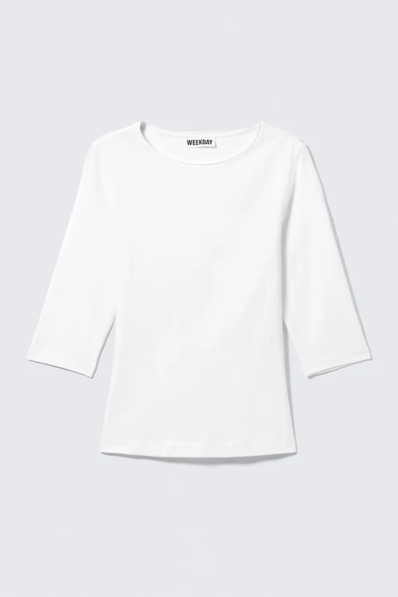 Fitted Three-Quarter Sleeve Top – White Fitted Three-Quarter Sleeve Top – White