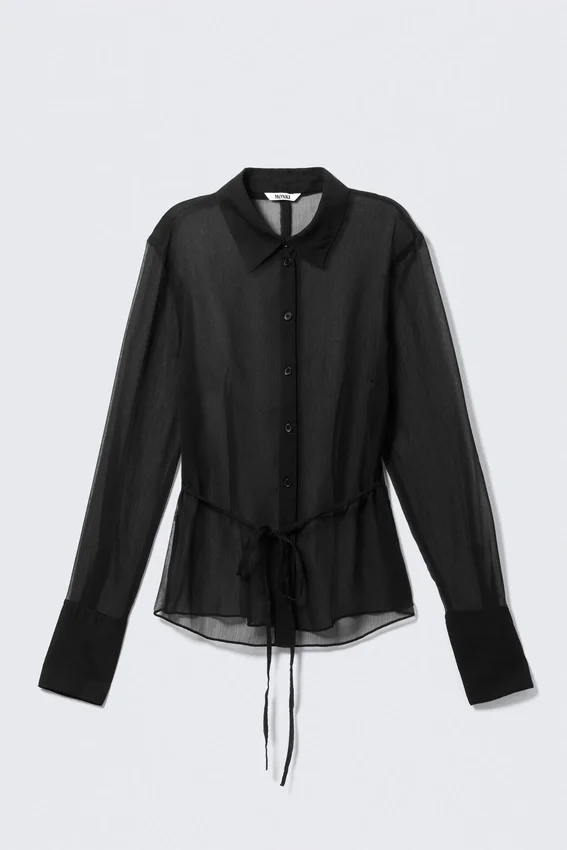 Fitted Tie-Back Sheer Shirt – Black Fitted Tie-Back Sheer Shirt – Black