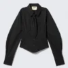 Fitted Tie Detail Poplin Shirt – Black Fitted Tie Detail Poplin Shirt – Black