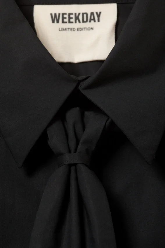 Fitted Tie Detail Poplin Shirt – Black Fitted Tie Detail Poplin Shirt – Black