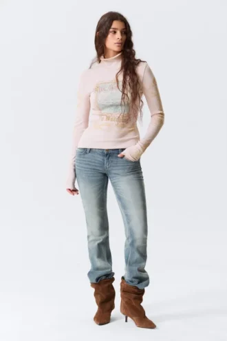 Fitted Turtleneck Top – Light Pink – the Garden