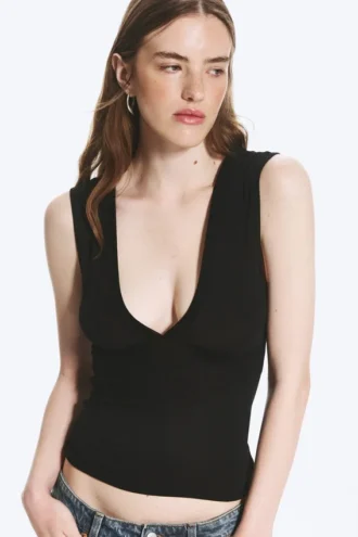 Fitted V-Neck Sleeveless Top – Black