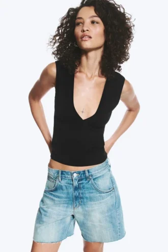 Fitted V-Neck Sleeveless Top – Black