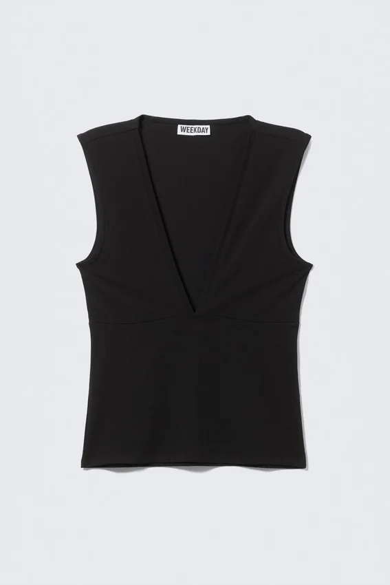 Fitted V-Neck Sleeveless Top – Black Fitted V-Neck Sleeveless Top – Black
