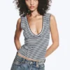 Fitted V-Neck Sleeveless Top – Black/White Stripe Fitted V-Neck Sleeveless Top – Black/White Stripe