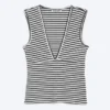 Fitted V-Neck Sleeveless Top – Black/White Stripe Fitted V-Neck Sleeveless Top – Black/White Stripe