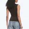 Fitted V-Neck Sleeveless Top – Dark Brown