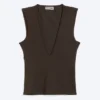Fitted V-Neck Sleeveless Top – Dark Brown
