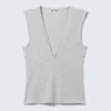 Fitted V-Neck Sleeveless Top – Light Grey Melange Fitted V-Neck Sleeveless Top – Light Grey Melange