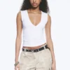 Fitted V-Neck Sleeveless Top – White Fitted V-Neck Sleeveless Top – White