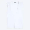 Fitted V-Neck Sleeveless Top – White Fitted V-Neck Sleeveless Top – White