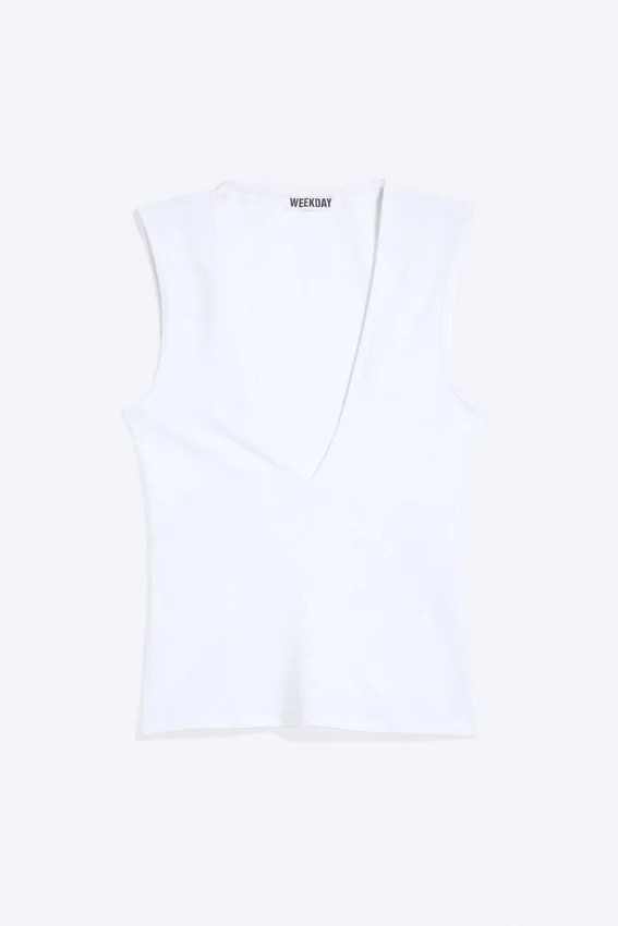 Fitted V-Neck Sleeveless Top – White Fitted V-Neck Sleeveless Top – White