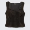 Fitted Washed Velvet Hook-And-Eye Top – Dark Brown Fitted Washed Velvet Hook-And-Eye Top – Dark Brown