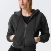 Fitted Zip Hoodie – Washed Black Fitted Zip Hoodie – Washed Black