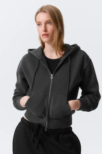Fitted Zip Hoodie – Washed Black