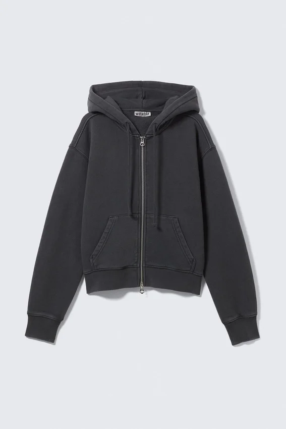Fitted Zip Hoodie – Washed Black Fitted Zip Hoodie – Washed Black