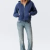 Fitted Zip Hoodie – Washed Dark Blue Fitted Zip Hoodie – Washed Dark Blue