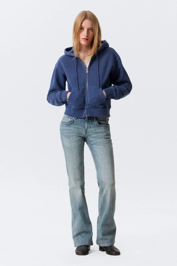 Fitted Zip Hoodie – Washed Dark Blue Fitted Zip Hoodie – Washed Dark Blue