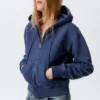 Fitted Zip Hoodie – Washed Dark Blue Fitted Zip Hoodie – Washed Dark Blue