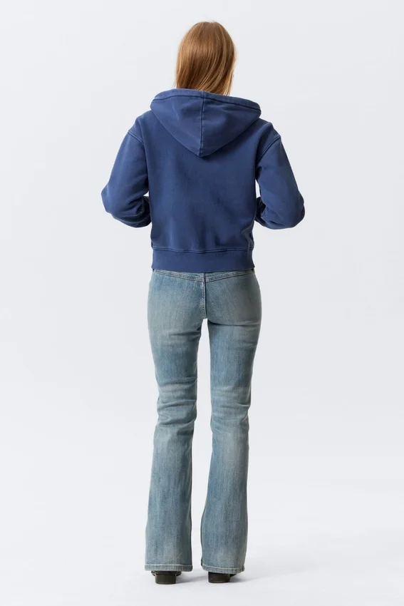 Fitted Zip Hoodie – Washed Dark Blue Fitted Zip Hoodie – Washed Dark Blue