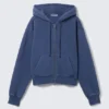 Fitted Zip Hoodie – Washed Dark Blue Fitted Zip Hoodie – Washed Dark Blue