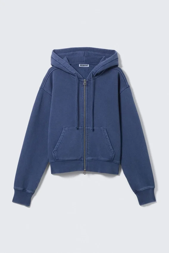Fitted Zip Hoodie – Washed Dark Blue Fitted Zip Hoodie – Washed Dark Blue