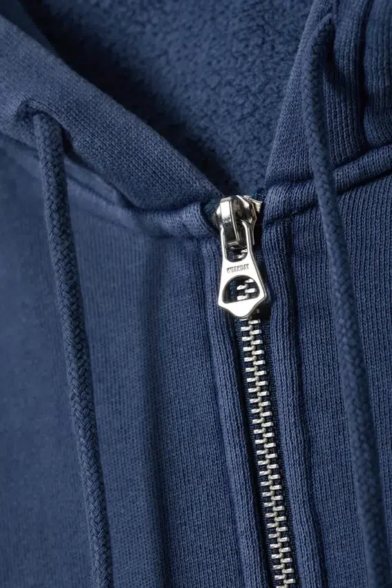 Fitted Zip Hoodie – Washed Dark Blue Fitted Zip Hoodie – Washed Dark Blue