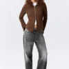 Fitted Zip Hoodie with Faux-Fur Trim – Brown Fitted Zip Hoodie with Faux-Fur Trim – Brown