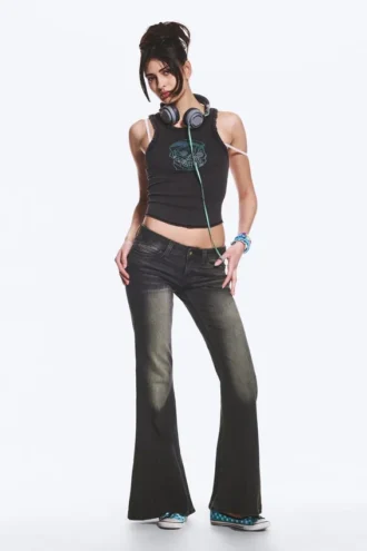 Flare Low Rise Flared Skinny Jeans – Mustard Black – Black | Cheap Monday Gb