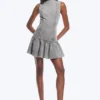 Flared Boat-Neck Mini Twill Dress – Washed Grey Flared Boat-Neck Mini Twill Dress – Washed Grey
